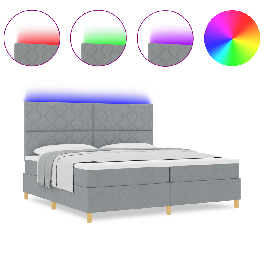 Boxspring Bed met Matras & LED Licht Grijs 200x200 cm Stof