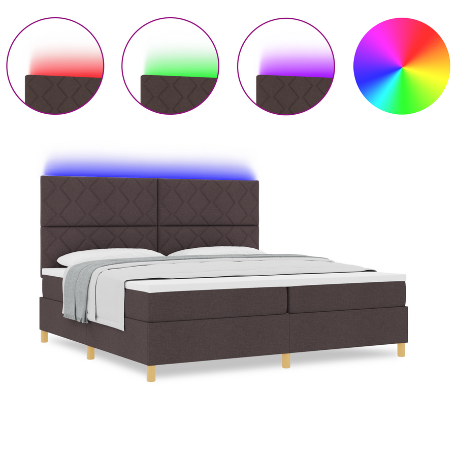 Boxspringbed met Matras & LED Donkerbruin 200x200 cm Stof