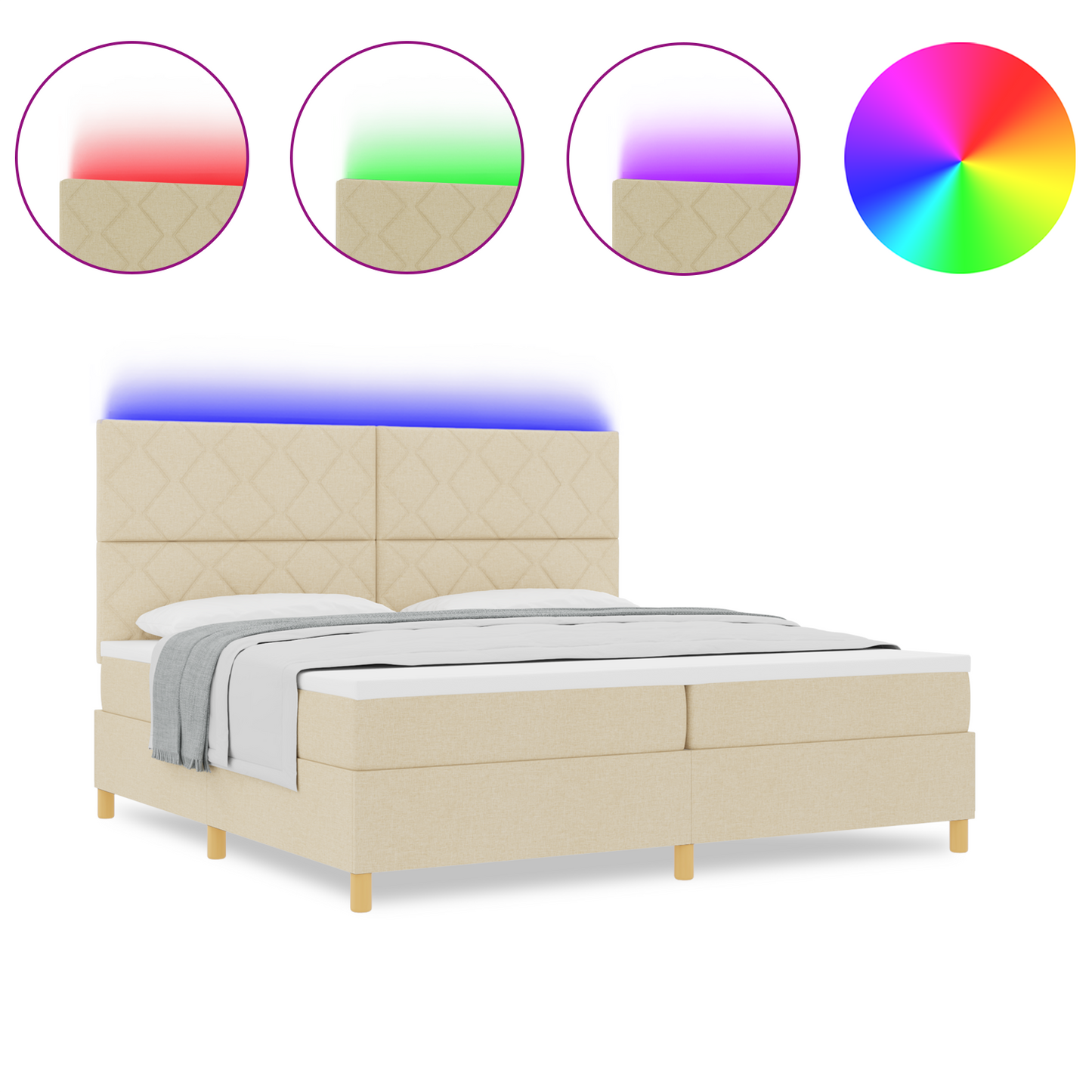 Boxspringbed met Matras & LED Crème 200x200 cm Stof