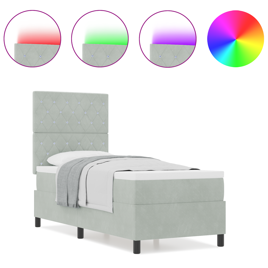 Boxspringbed met matras en LED fluweel lichtgrijs 80x200 cm