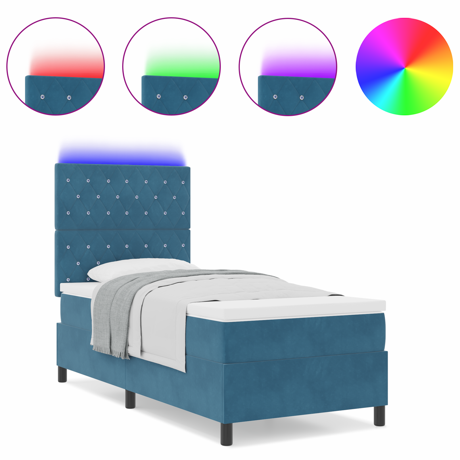 Boxspringbed met Matras & LED Donkerblauw 90x190 cm Fluweel
