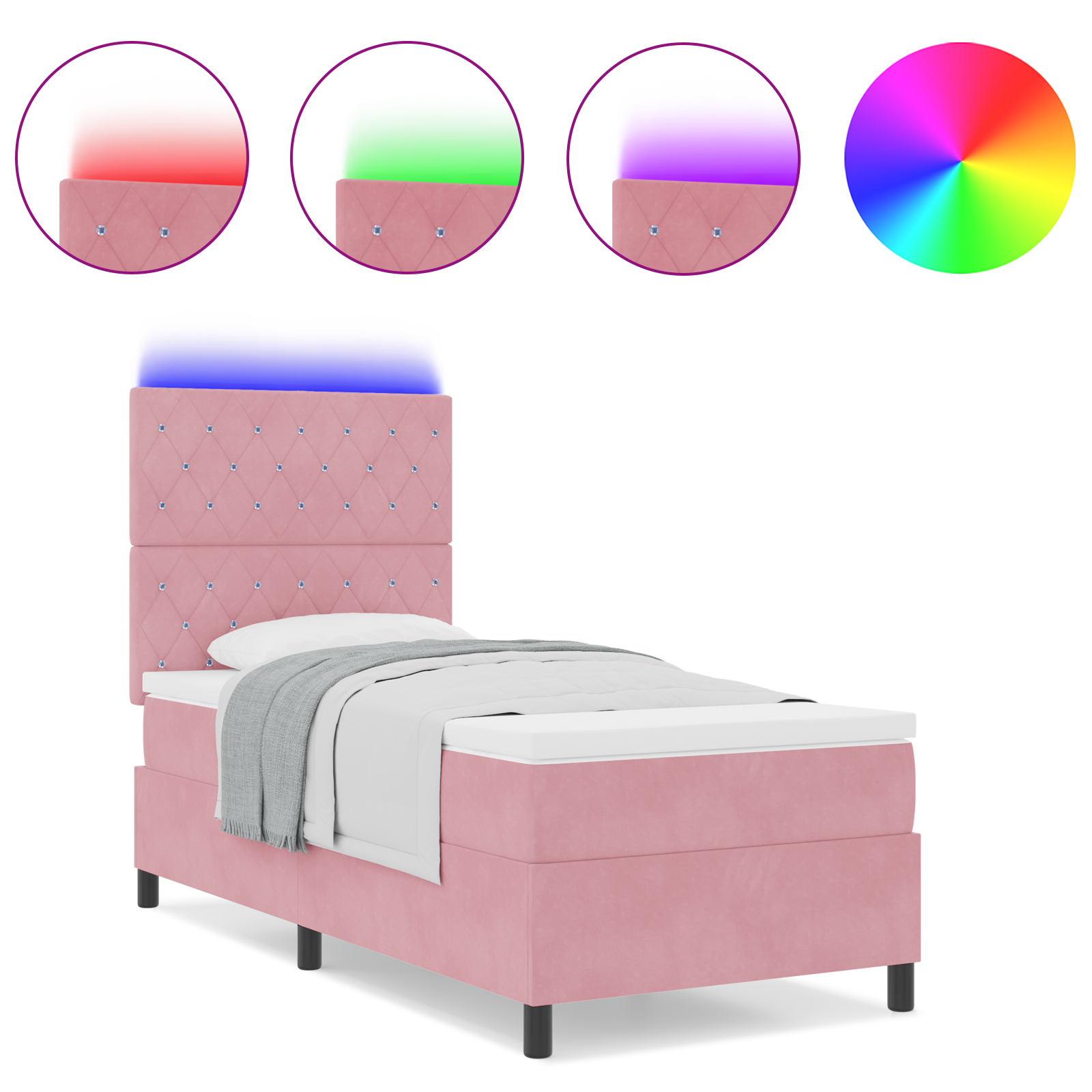 Boxspringbed met matras en LED fluweel roze 90x190 cm