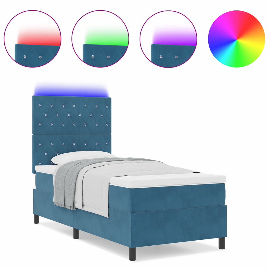 Boxspringbed met matras en LED fluweel donkerblauw 90x200 cm