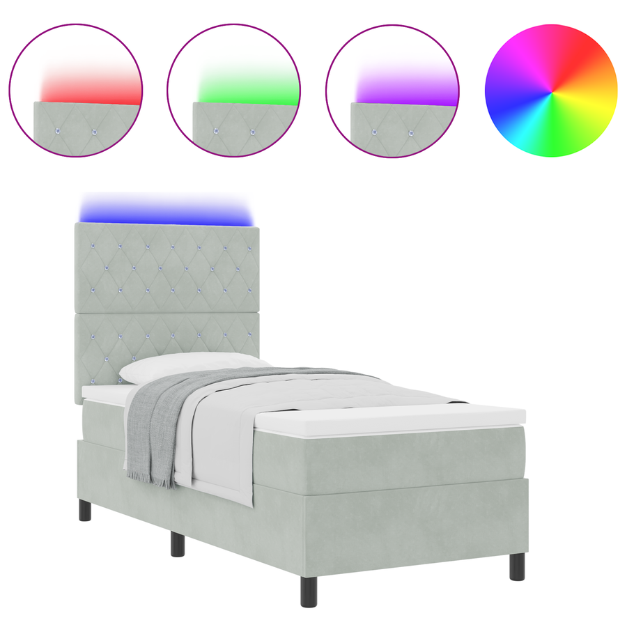 Boxspringbed met matras en LED fluweel lichtgrijs 100x200 cm