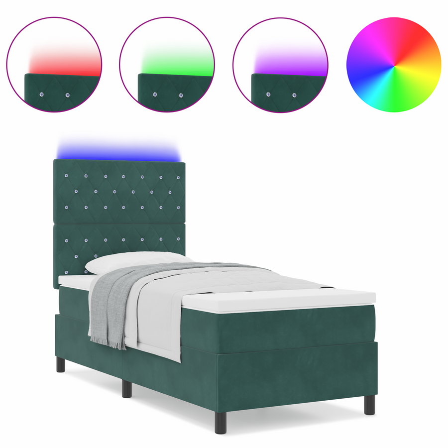 Boxspringbed met matras en LED fluweel donkergroen 100x200 cm