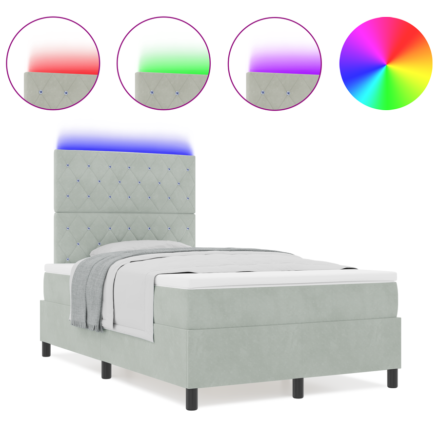 Boxspringbed met matras en LED fluweel lichtgrijs 120x200 cm
