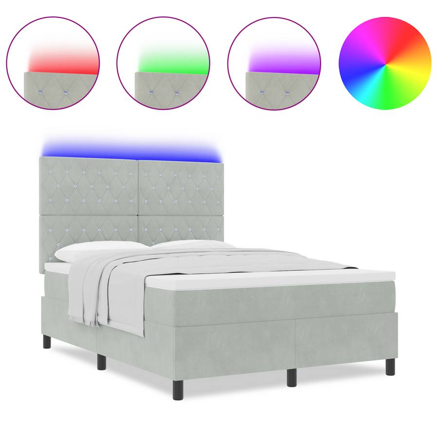 Boxspringbed met matras en LED fluweel lichtgrijs 160x200 cm