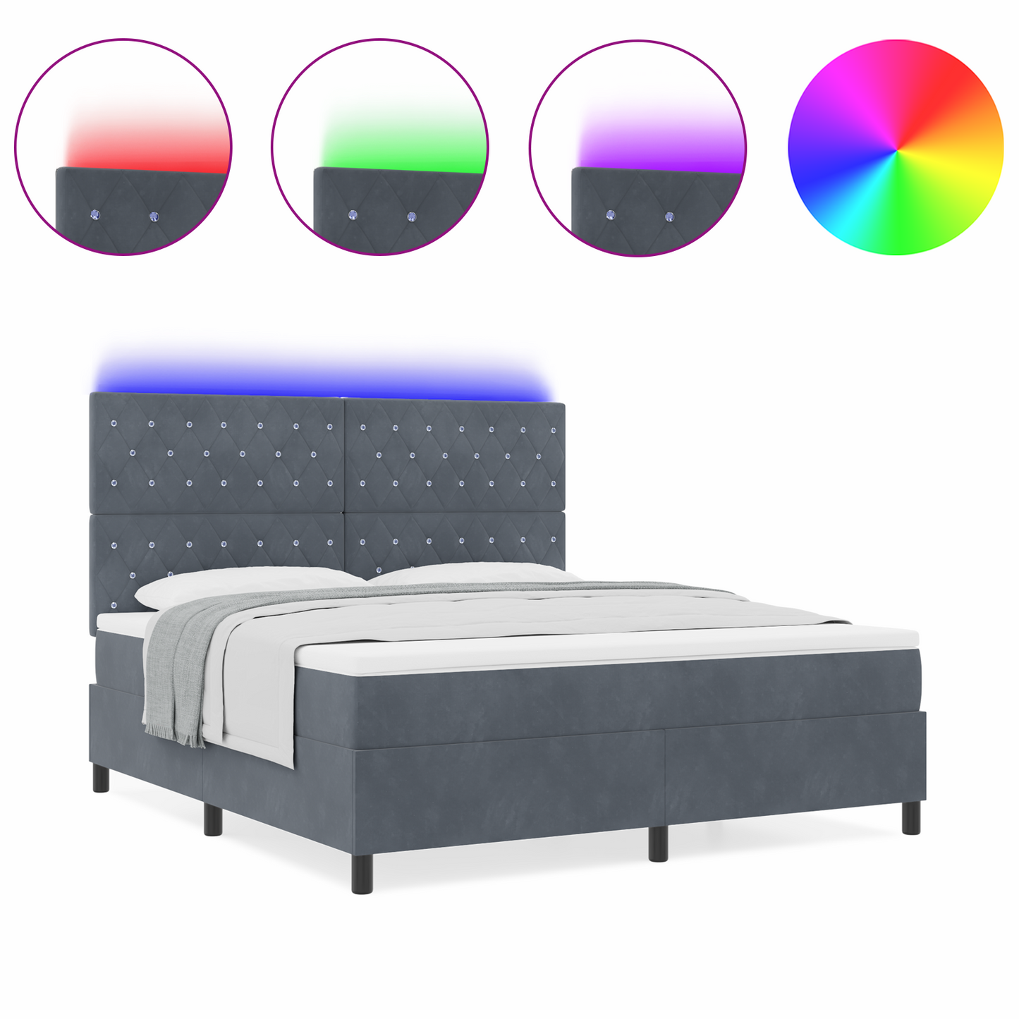 Boxspringbed met matras en LED fluweel donkergrijs 180x200 cm