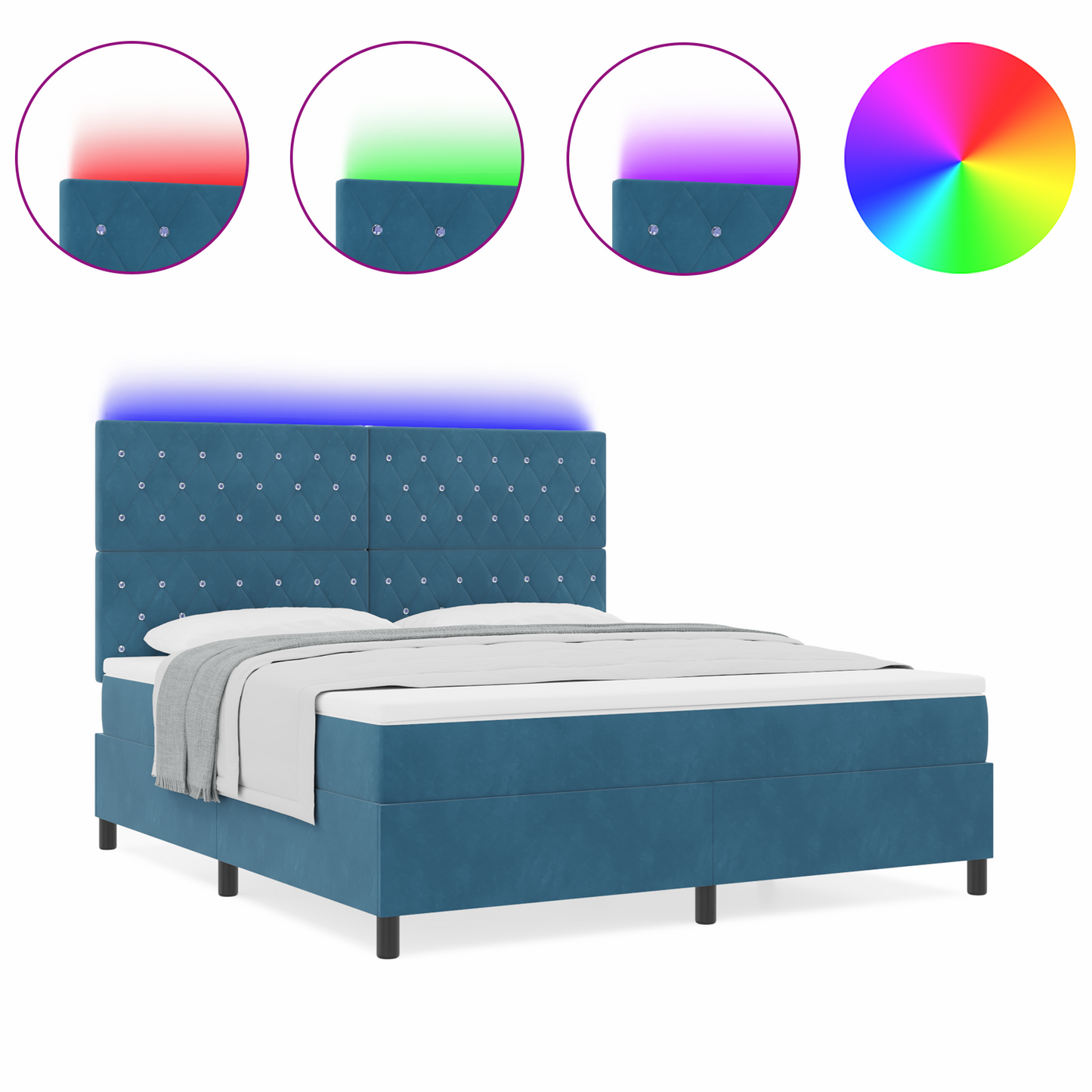 Boxspringbed met matras en LED fluweel donkerblauw 180x200 cm