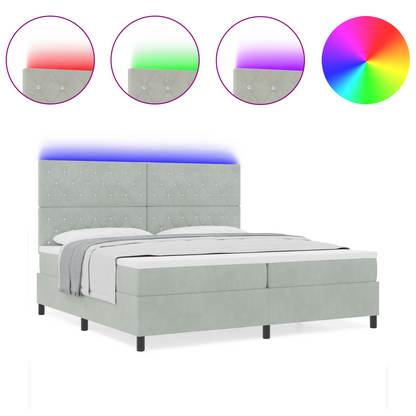 Boxspringbed met matras en LED fluweel lichtgrijs 200x200 cm