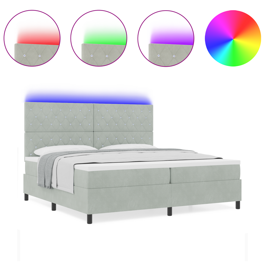 Boxspringbed met matras en LED fluweel lichtgrijs 200x200 cm