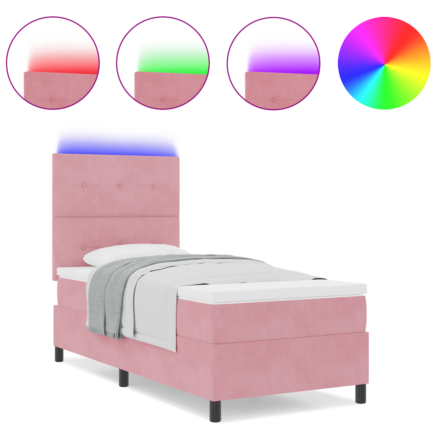 Boxspringbed met matras en LED fluweel roze 90x190 cm