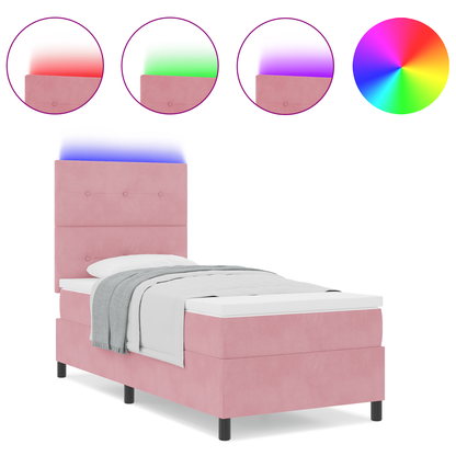 Boxspringbed met matras en LED fluweel roze 90x190 cm