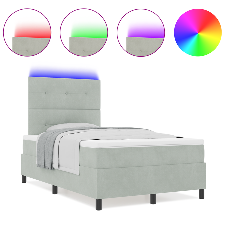 Boxspringbed met matras en LED fluweel lichtgrijs 120x200 cm