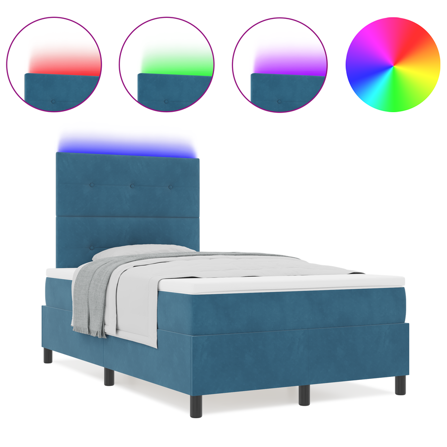 Boxspringbed met matras en LED fluweel donkerblauw 120x200 cm