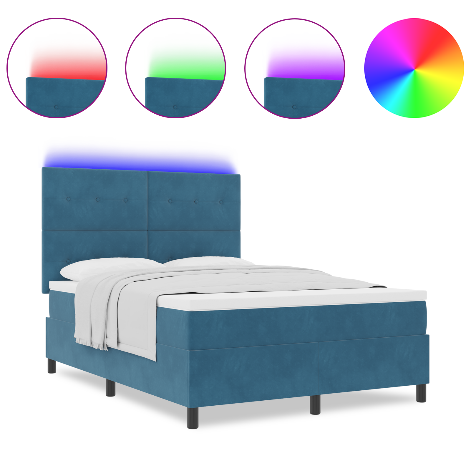 Boxspringbed met matras en LED fluweel donkerblauw 140x200 cm