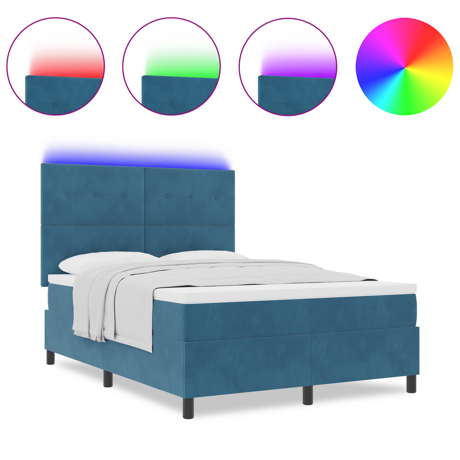 Boxspringbed met matras en LED fluweel donkerblauw 140x200 cm