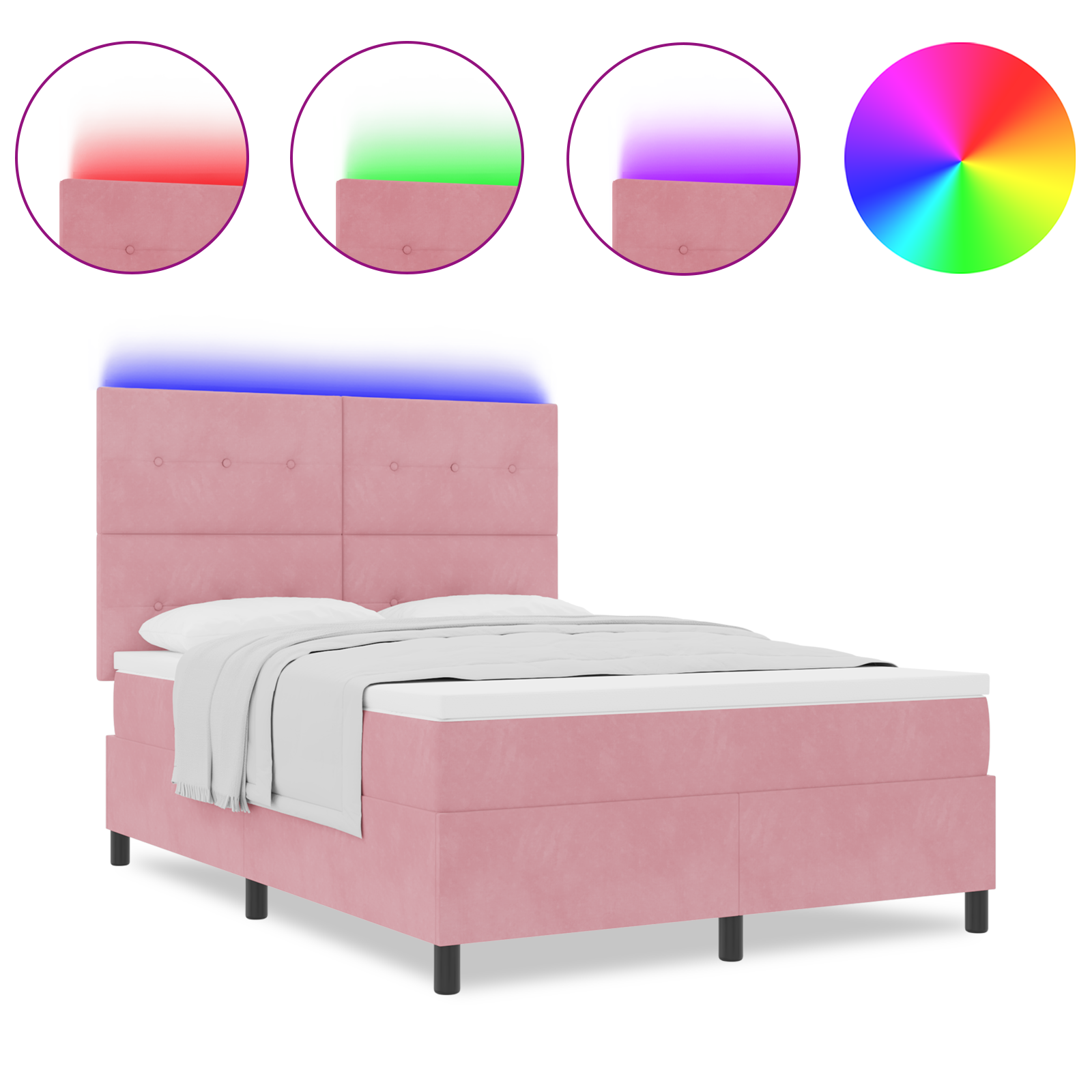 Boxspringbed met matras en LED fluweel roze 140x200 cm
