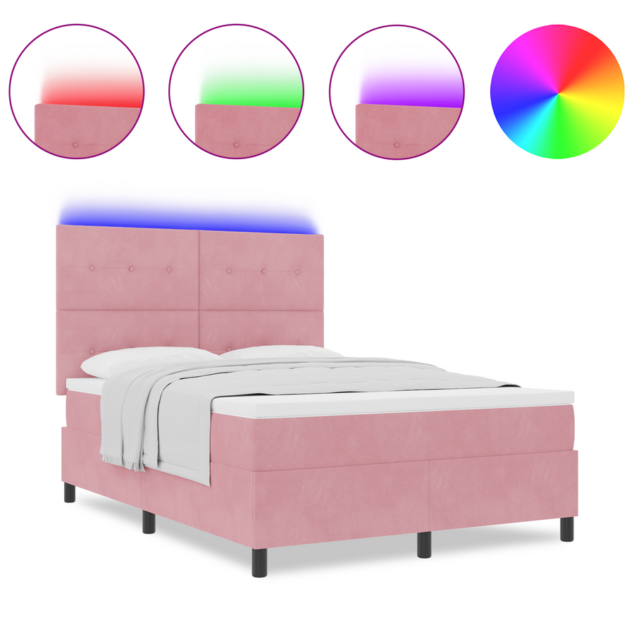Boxspringbed met matras en LED fluweel roze 140x200 cm