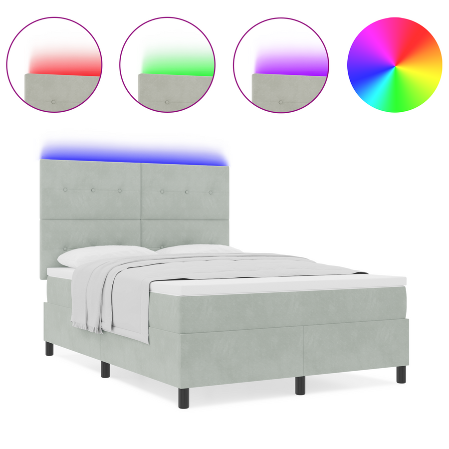 Boxspringbed met matras en LED fluweel lichtgrijs 160x200 cm