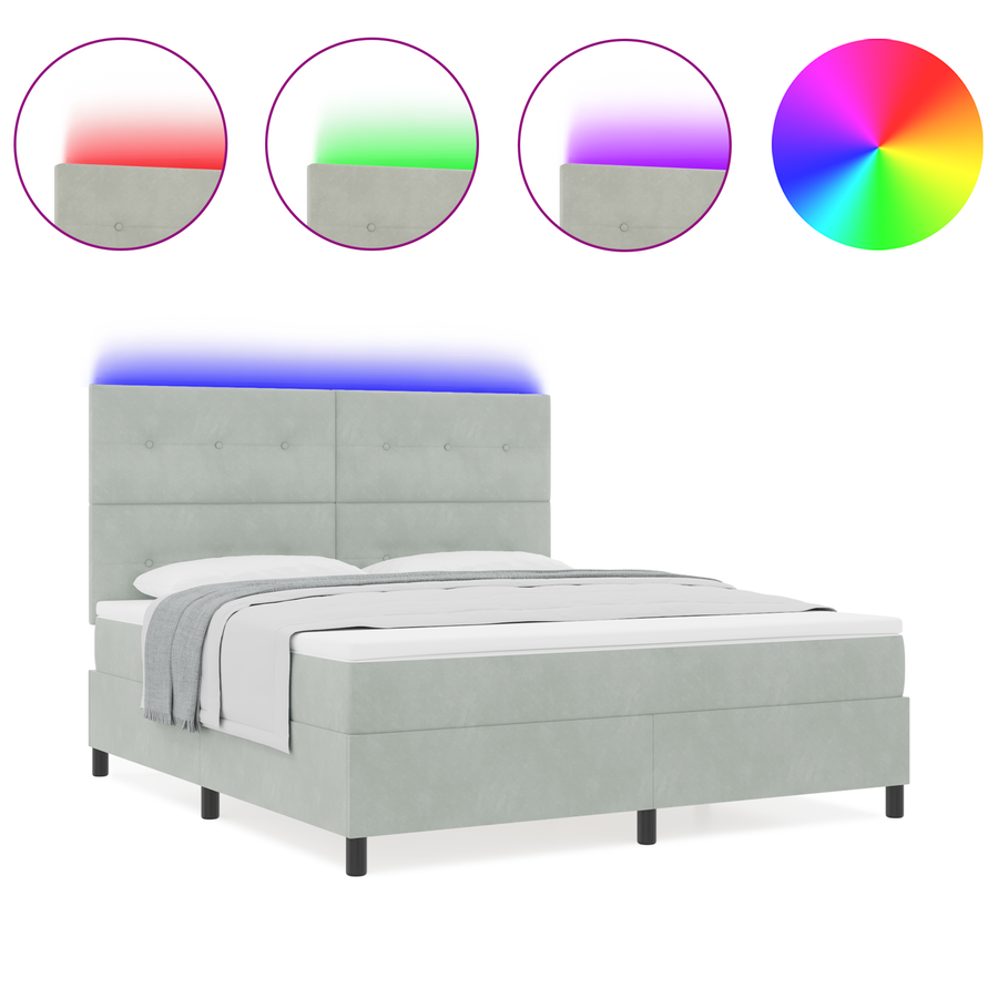 Boxspringbed met matras en LED fluweel lichtgrijs 180x200 cm