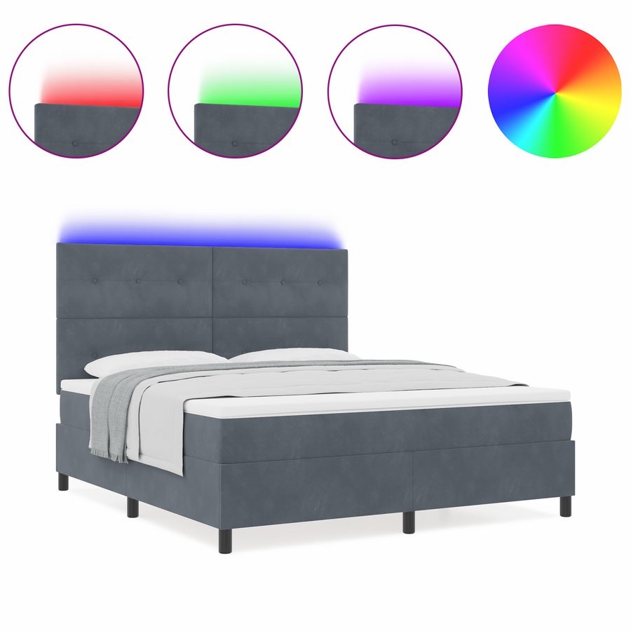 Boxspringbed met matras en LED fluweel donkergrijs 180x200 cm
