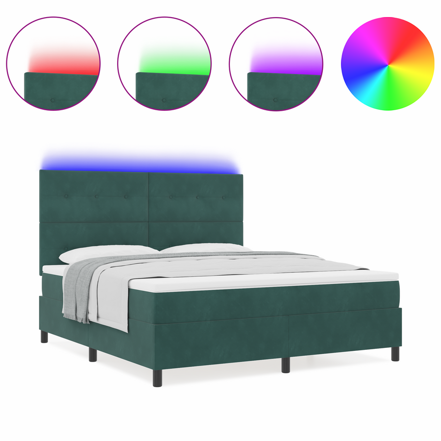 Boxspringbed met matras en LED fluweel donkergroen 180x200 cm
