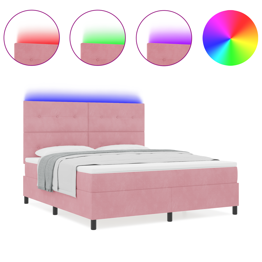 Boxspringbed met matras en LED fluweel roze 180x200 cm