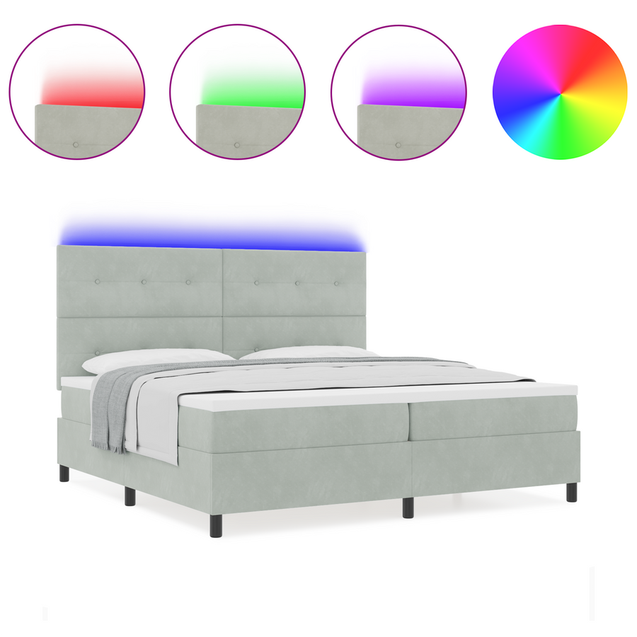 Boxspringbed met matras en LED fluweel lichtgrijs 200x200 cm