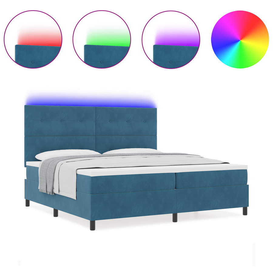 Boxspringbed met matras en LED fluweel donkerblauw 200x200 cm