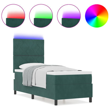 boxspringbed met matras en LED fluweel donkergroen 80x200 cm