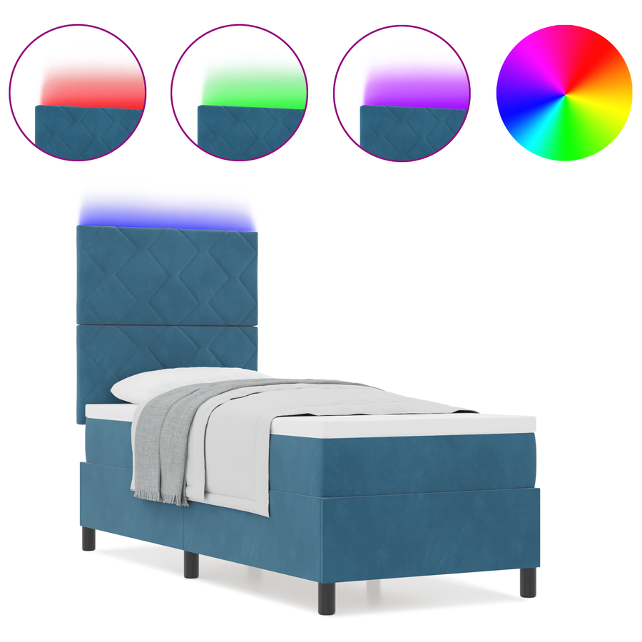 Boxspringbed met matras en LED fluweel donkerblauw 80x200 cm