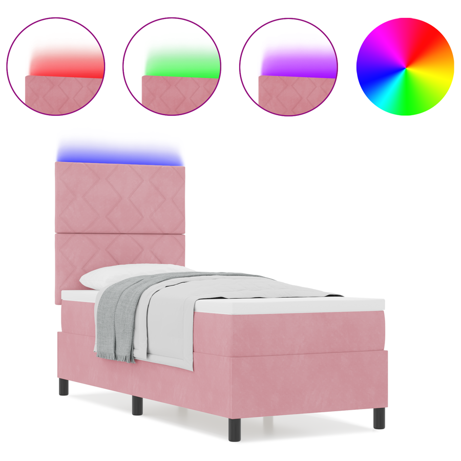 Boxspringbed met matras en LED fluweel roze 80x200 cm
