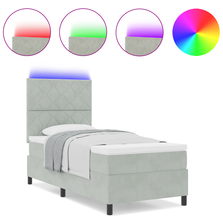 Boxspringbed met matras en LED fluweel lichtgrijs 90x190 cm