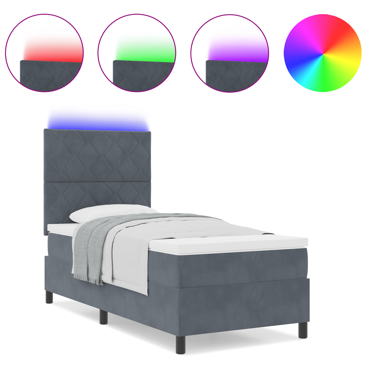 Boxspringbed met matras en LED fluweel donkergrijs 90x200 cm