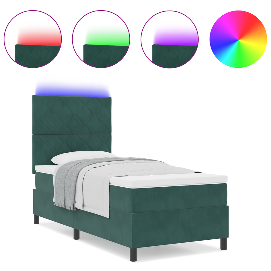 Boxspringbed met matras en LED fluweel donkergroen 90x200 cm