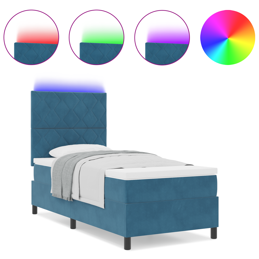 Boxspringbed met matras en LED fluweel donkerblauw 90x200 cm