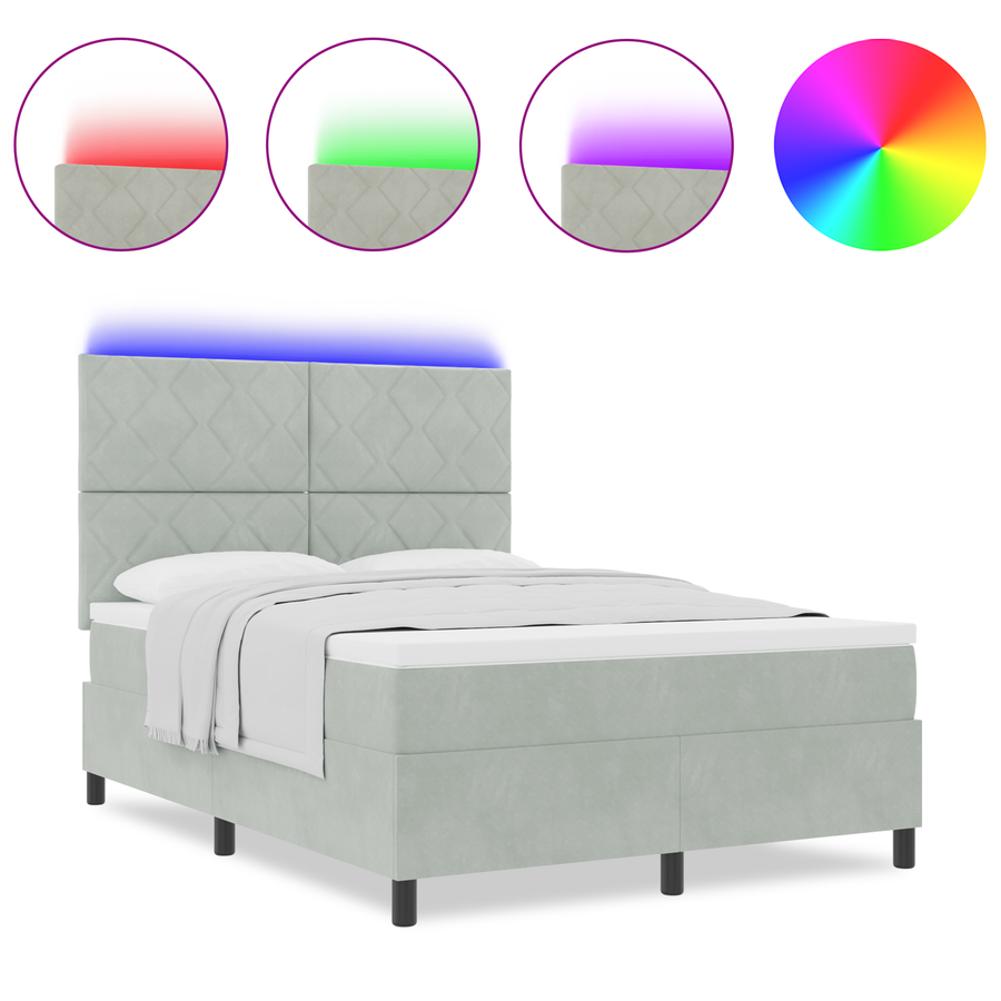 Boxspringbed met matras en LED fluweel lichtgrijs 140x200 cm