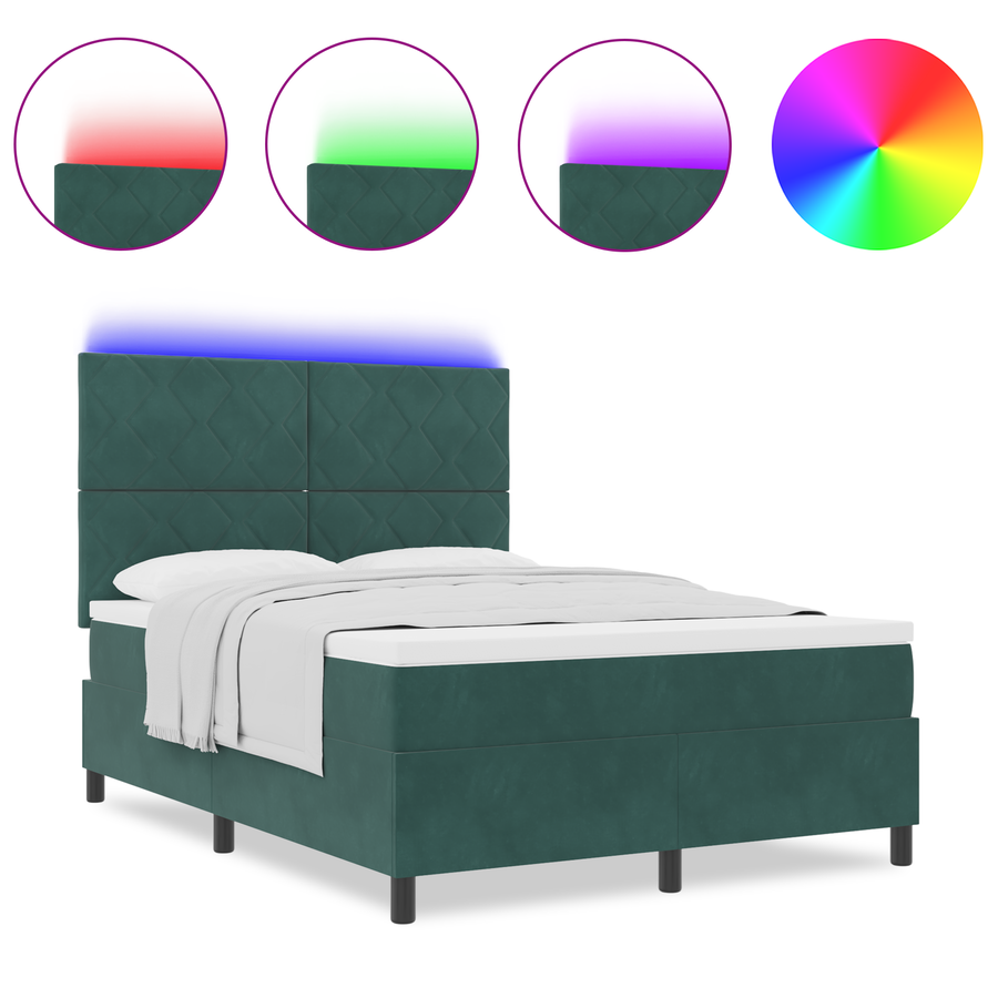 Boxspringbed met matras en LED fluweel donkergroen 140x200 cm