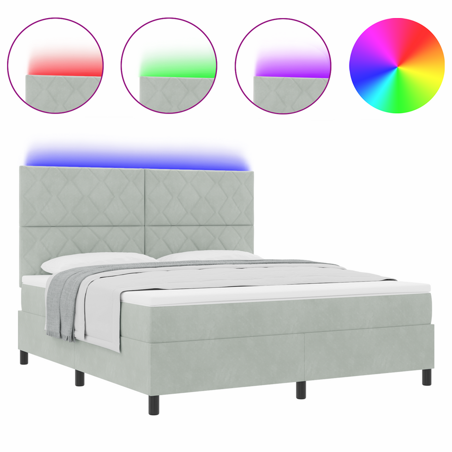 Boxspringbed met matras en LED fluweel lichtgrijs 180x200 cm