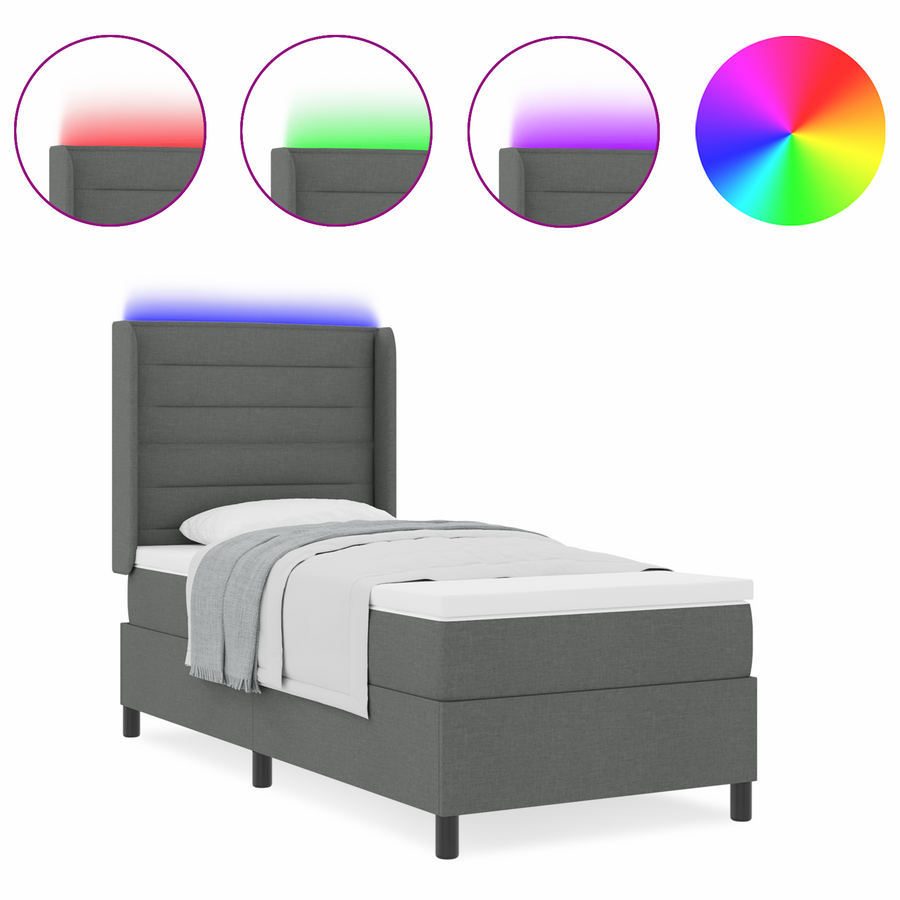 Boxspringbed met matras en LED stof donkergrijs 90x200 cm