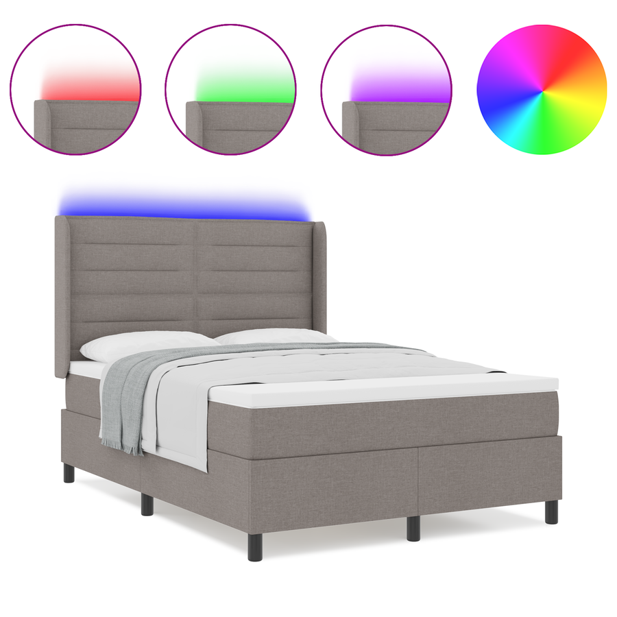 Boxspringbed met matras en LED stof taupe 140x190 cm