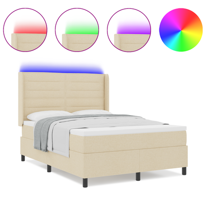 Boxspringbed met matras en LED stof crèmekleurig 140x190 cm