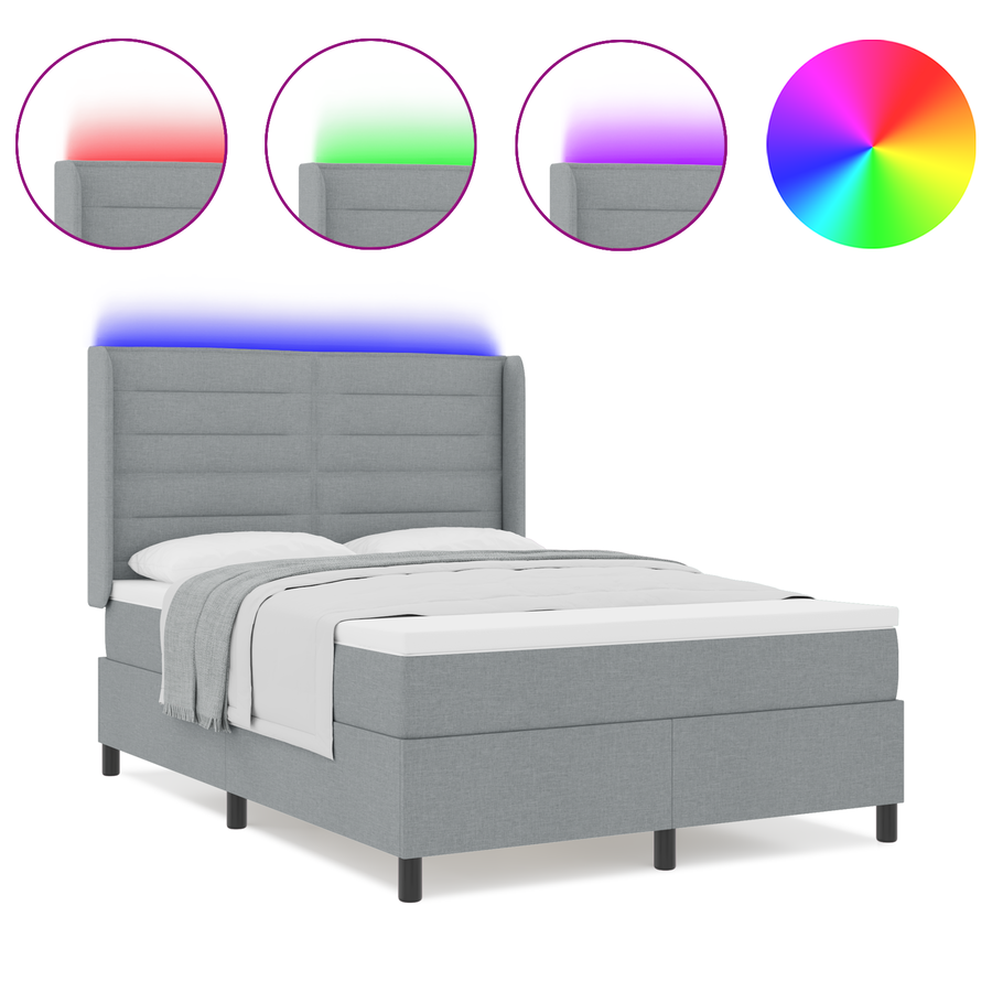 Boxspringbed met matras en LED stof lichtgrijs 140x200 cm