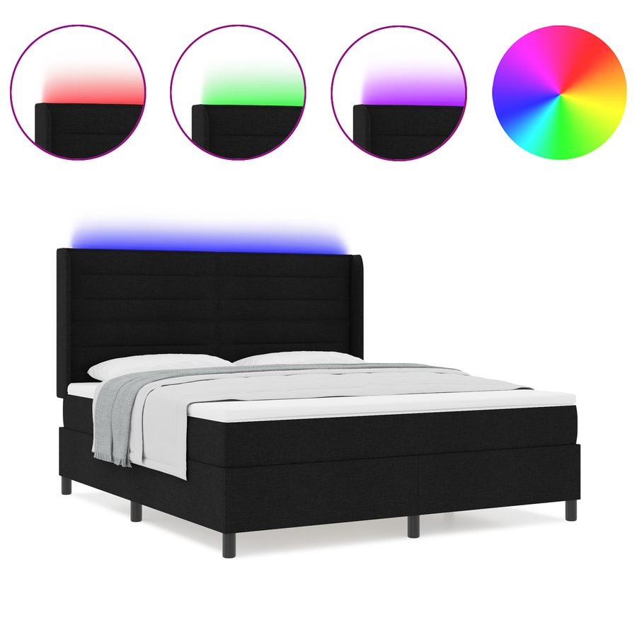 Boxspringbed met matras en LED stof zwart 180x200 cm