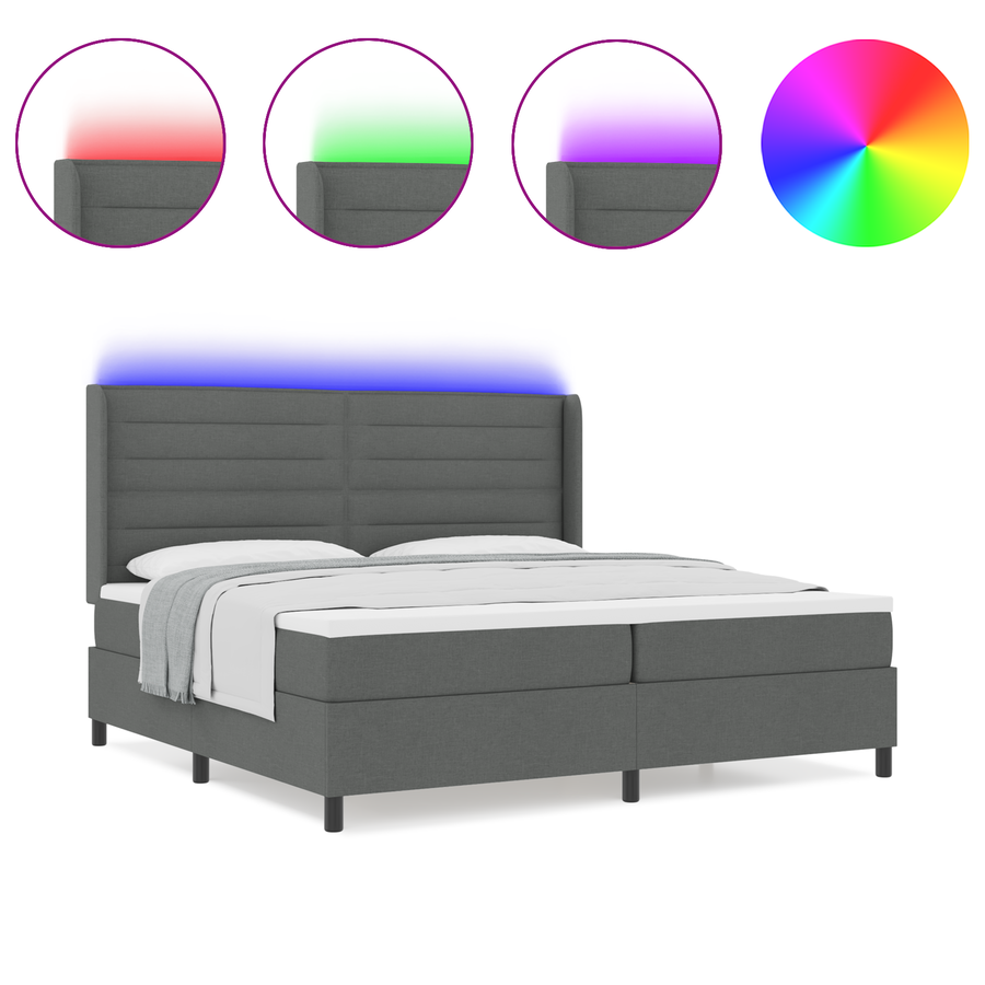 Boxspringbed met matras en LED stof donkergrijs 200x200 cm