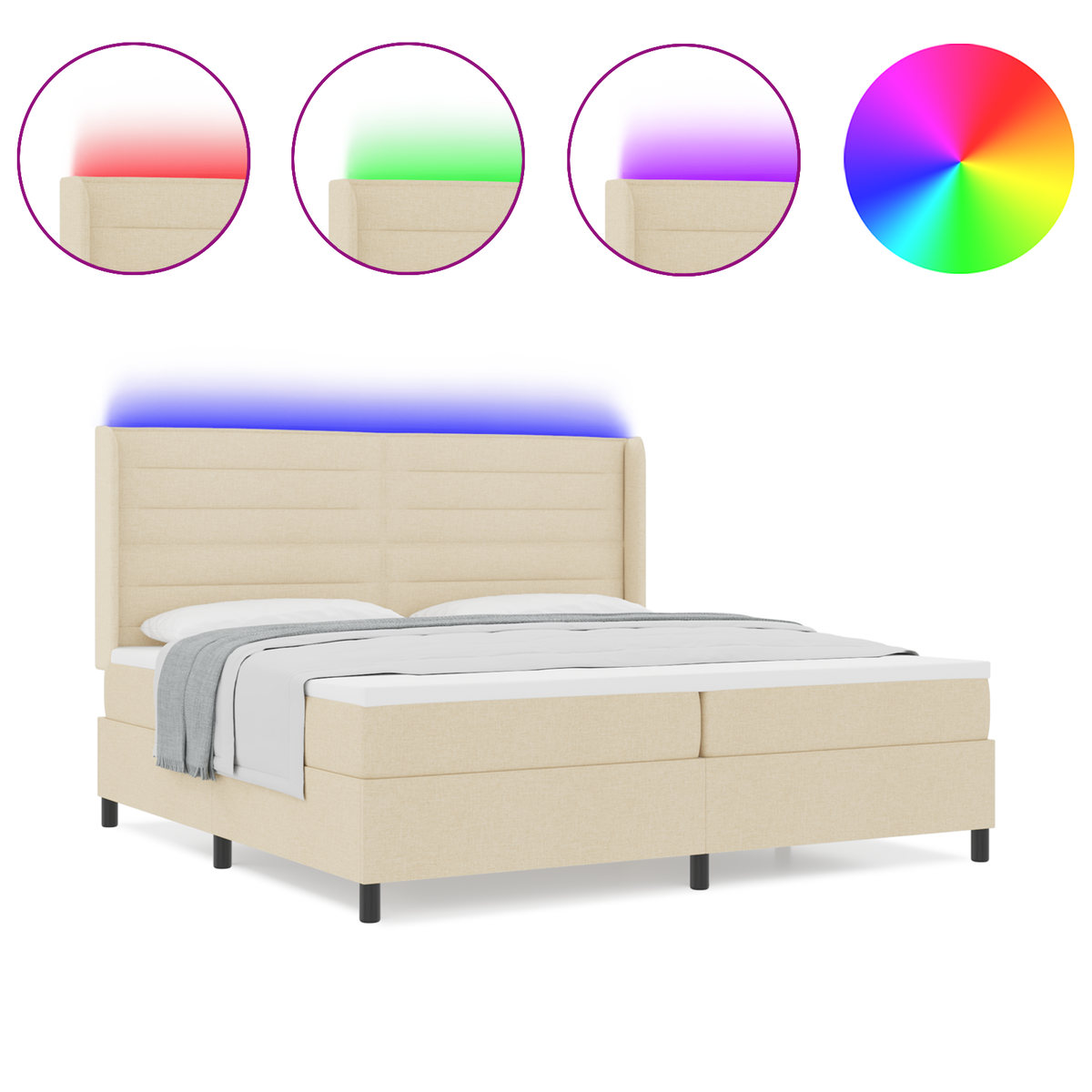 Boxspringbed met matras en LED stof crèmekleurig 200x200 cm
