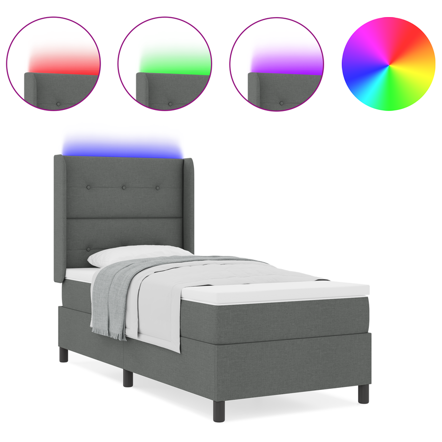 Boxspringbed met matras en LED stof donkergrijs 80x200 cm