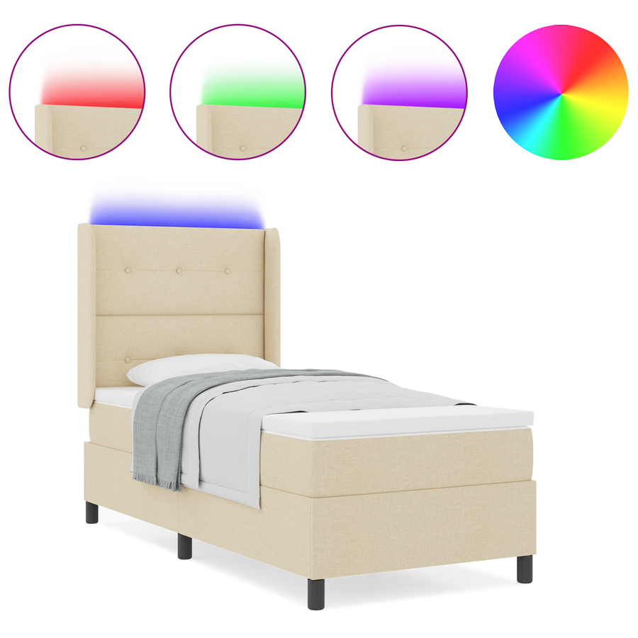 Boxspringbed met matras en LED stof crèmekleurig 80x200 cm