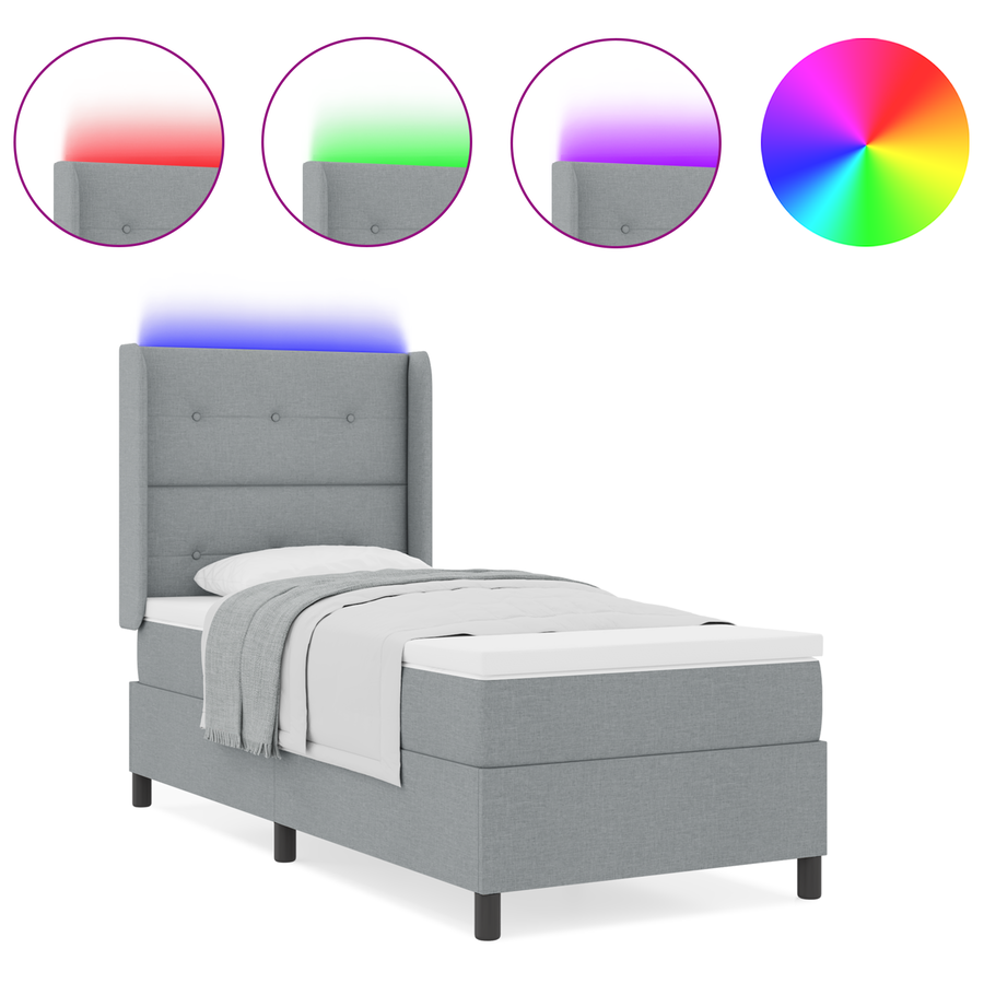 Boxspringbed met matras en LED stof lichtgrijs 90x190 cm
